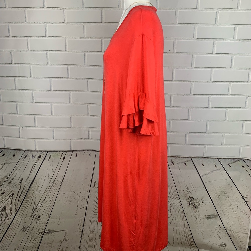 MARY SQUARE Boutique Shift Dress Ruffle Sleeve Coral Large - Picture 2 of 4